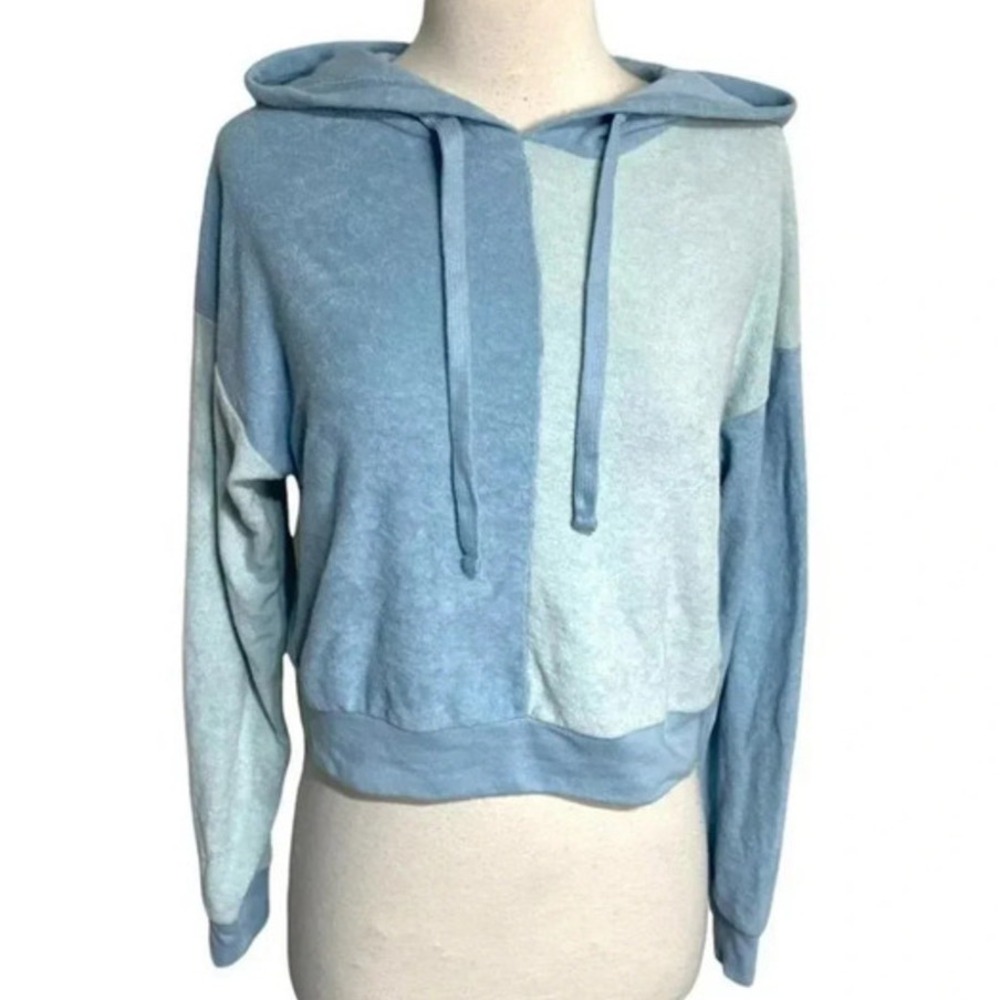 Forever 21 Hoodie Small Blue Colorblock Cropped Pullover Drawstring Hood